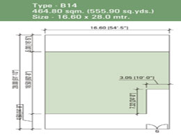 Floor Plans Type-B14 : 464.80 sqm. (555.90 sq.yds.), Size - 16.60 x 28.0 mtr.