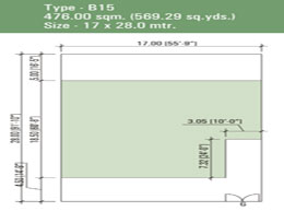 Floor Plans Type-B15 : 474.00 sqm. (569.29 sq.yds.), Size - 17 x 28.0 mtr.