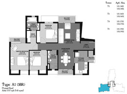 Floor Plans Type A1 : 143 sqm (1537 sq.ft.)