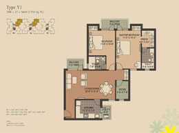 Floor Plans Type-Y1 	:	2BR + 2T + Store (1357 sq. ft.)
