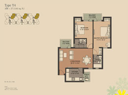 Floor Plans Type-Y4 	:	2BR + 2T (1242 sq. ft.)