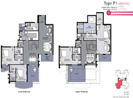 Floor Plans Type P1 - 4BR4TSQ + Store + Terrace : Saleable Area: 3990 sq. ft., Terrace Area: 652 sq. ft.
