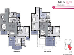 Floor Plans Type P2 - 4BR4TSQ + Store + Terrace : Saleable Area: 3960 sq. ft., Terrace Area: 652 sq. ft.