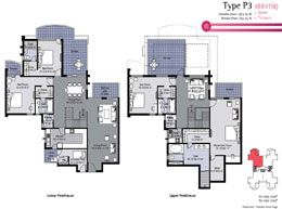 Floor Plans Type P3 - 4BR4TSQ + Store + Terrace : Saleable Area: 3915 sq. ft., Terrace Area: 652 sq. ft.