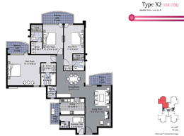 Floor Plans Type X2 - 3BR3TSQ : Saleable Area: 2450 sq. ft.