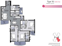 Floor Plans Type X3 - 3BR3TSQ : Saleable Area: 2350 sq. ft.