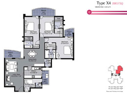 Floor Plans Type X4 - 3BR3TSQ : Saleable Area: 2320 sq. ft.