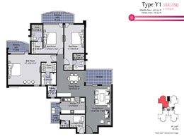 Floor Plans Type Y1 - 3BR3TSQ + Terrace : Saleable Area: 2375 sq. ft., Terrace Area: 106 sq. ft.
