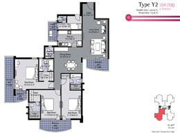 Floor Plans Type Y2 - 3BR3TSQ + Terrace : Saleable Area: 2350 sq. ft., Terrace Area: 115 sq. ft.