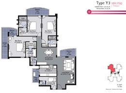 Floor Plans Type Y3 - 3BR3TSQ + Terrace : Saleable Area: 2320 sq. ft., Terrace Area: 115 sq. ft.