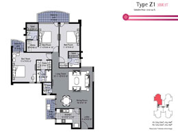 Floor Plans Type Z1 - 3BR3T : Saleable Area: 2130 sq. ft.