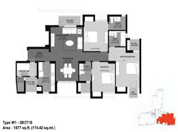 Floor Plans Type W1 - 3B3T1S&nbsp;: 1877 Sq.ft (174.42 Sq.mt)