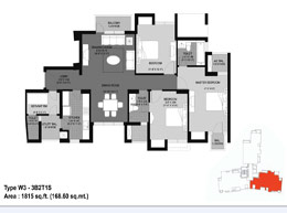 Floor Plans Type W3 - 3B2T1S&nbsp;: 1815 Sq.ft (168.60 Sq.mt)