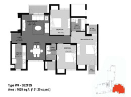 Floor Plans Type W4 - 32T0S&nbsp;: 1629 Sq.ft (151.29 Sq.mt)