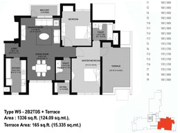 Floor Plans Type W5 - 2B2T0S + Terrace&nbsp;: 1336 Sq.ft (124.09 Sq.mt)