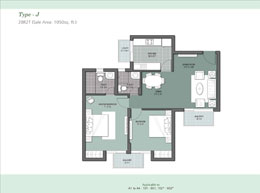 Floor Plans Type-J 	: 2BR2T (Sale Area: 1050 sq.ft.)