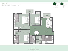 Floor Plans Type-K 	: 3BR3T (Sale Area: 1485 sq.ft.)