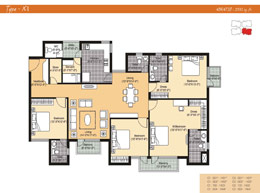 Floor Plans Type-X1 :	4BR4TSQ: 2332 sq.ft.