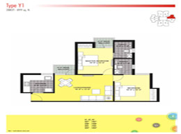 Floor Plans Type - X1, 2BR 2T + Study - 899 sq.ft.