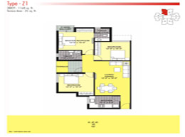 Floor Plans Type -Z1, 3BR 2T - 1168 sq.ft.