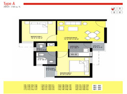 Floor Plans Type - A     :	 2BR2T - 700 sq. ft.