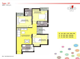 Floor Plans Type - X1 : 3BR2T - 990 sq. ft.