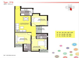 Floor Plans Type - X1A : 3BR2T - 990 sq. ft.