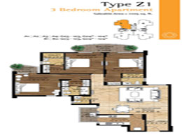 Floor Plans Type-Z1 : 3BHK (Saleable Area: 2205 sq. ft.)