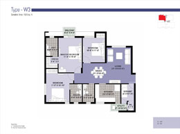 Floor Plans Type-W3 	:	Saleable Area: 1525 sq. ft.