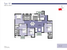 Floor Plans Type-V1 	:	Saleable Area: 1890 sq. ft.